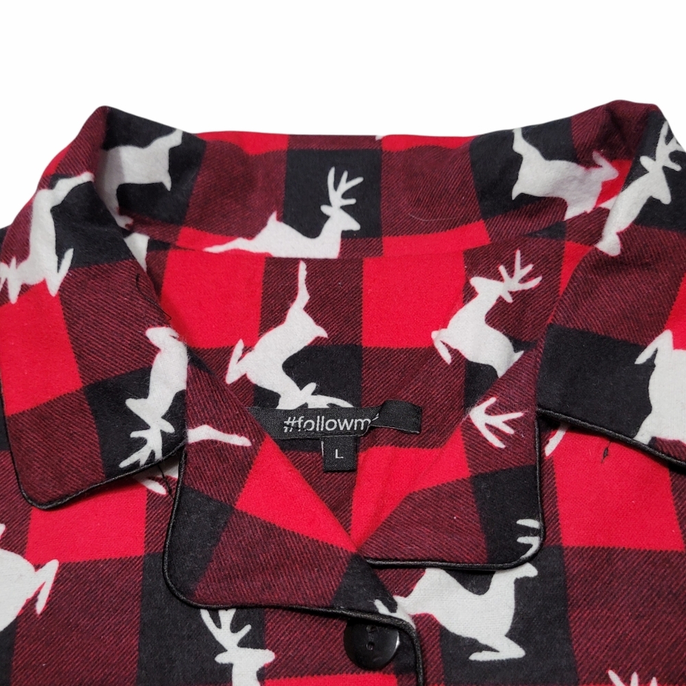 Women's Red and Black Flannel Deer Button Down Pajama Top Sz L NWOT - Picture 2 of 4